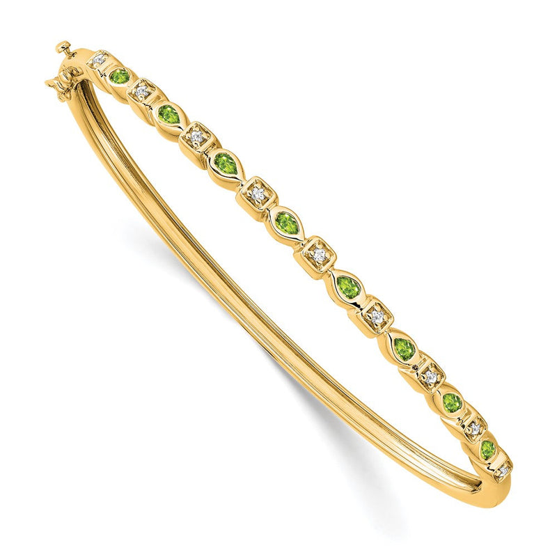 14 Karat Gelbgold-Armreif mit Peridot und natürlichem Diamant