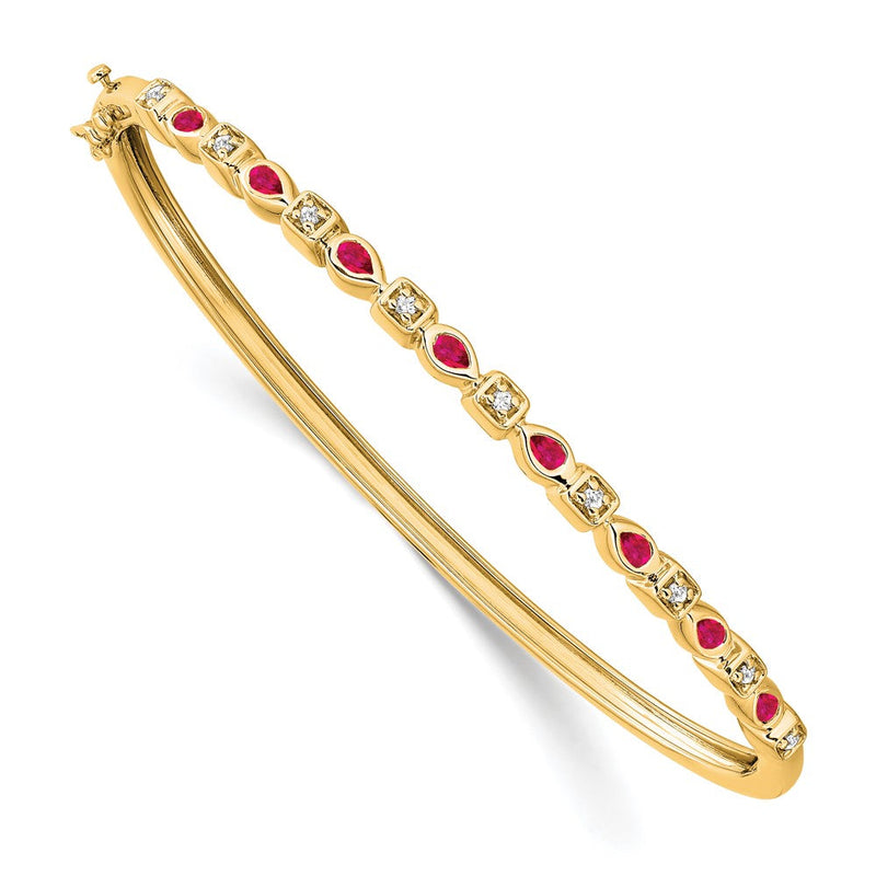 14K Gelbgold Armreif mit Rubin und natürlichem Diamant