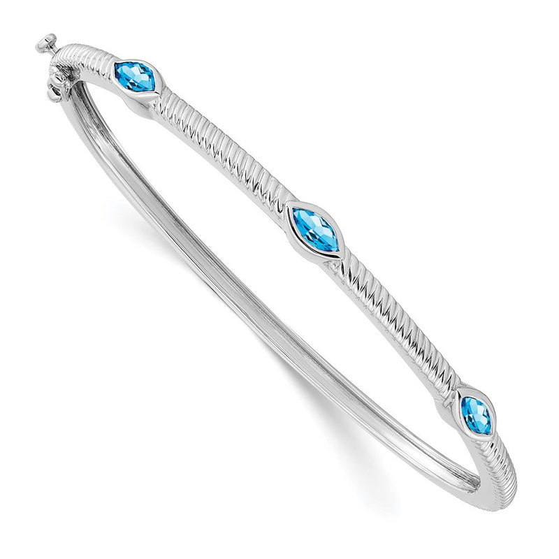 10K Weißgold Marquise Blautopas 3 Stein Armreif