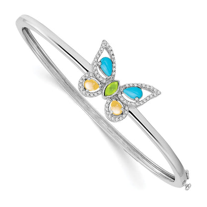 14K Weißgold Türkis/peridot/citrine/wh. Topas Schmetterling Armreif