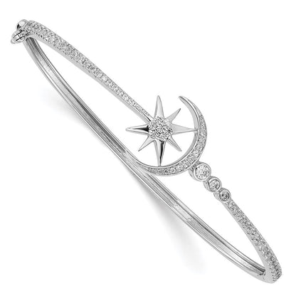 14K Gelbgold Armreif mit natürlichen Diamanten, Stern- und Mondmotiv