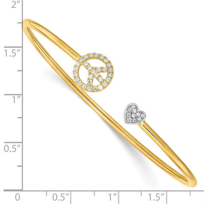 14K Bicolor Armreif „Frieden & Herz“ mit natürlichen Diamanten