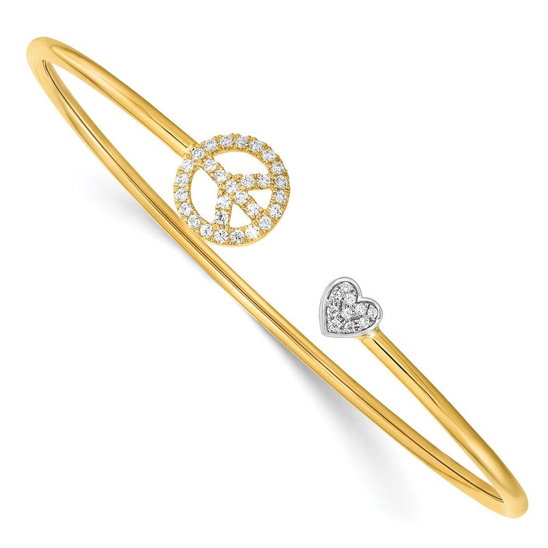 14K Bicolor Armreif „Frieden & Herz“ mit natürlichen Diamanten