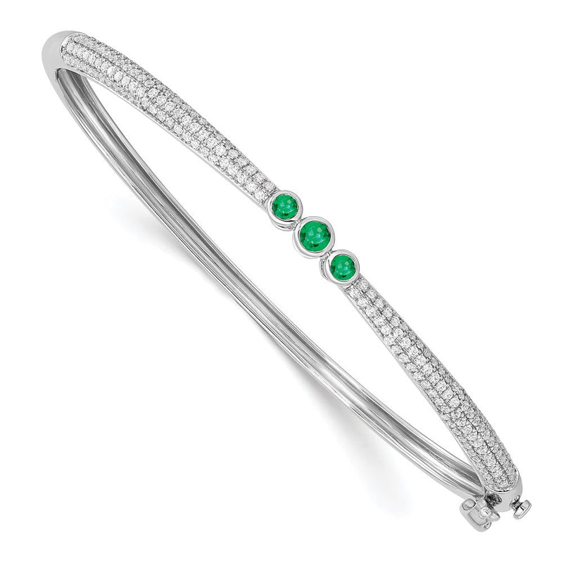 14K Weißgold 7/8 Ct. Im Labor Gezüchtet Diamant Vs/si+ G+ und Im Labor Erzeugt Smaragd Armreif Armband