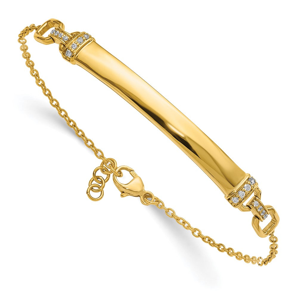 14K Gelbgold Armband mit natürlichem Diamanten und ID-Plättchen