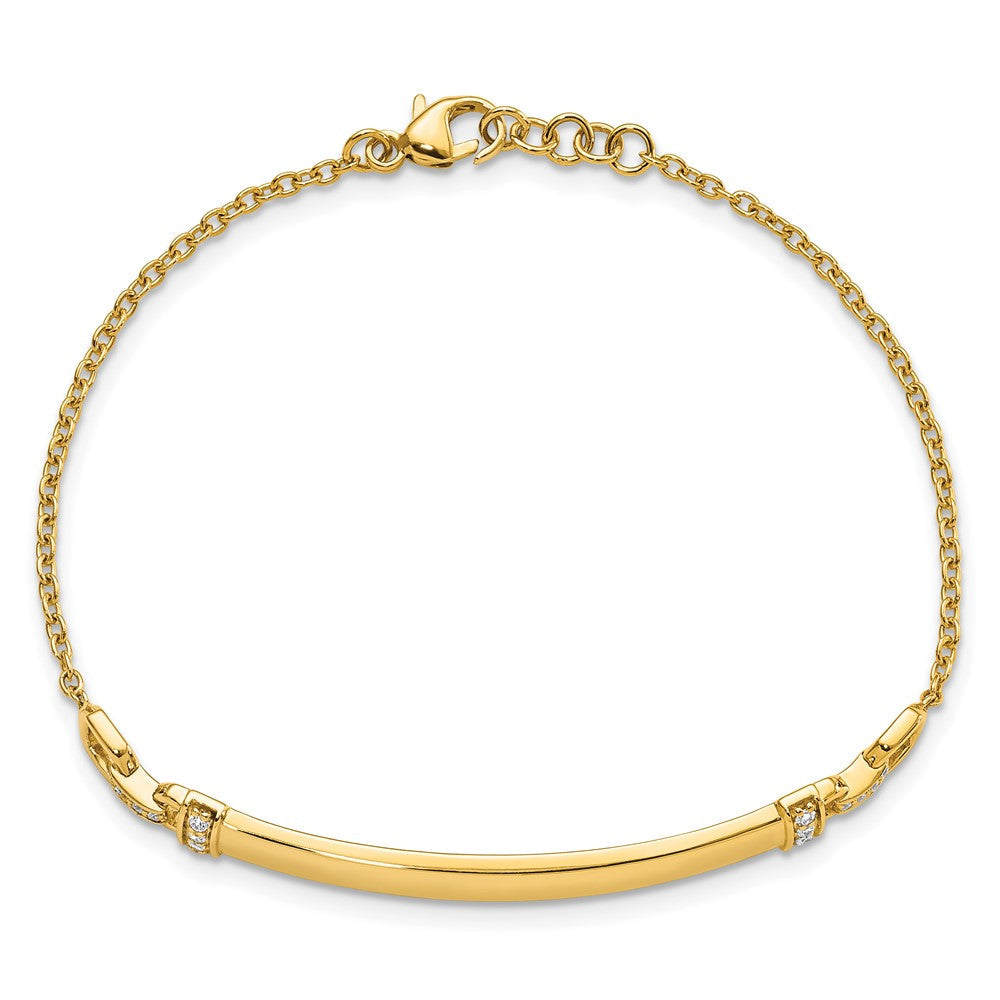 14K Gelbgold Armband mit natürlichem Diamanten und ID-Plättchen