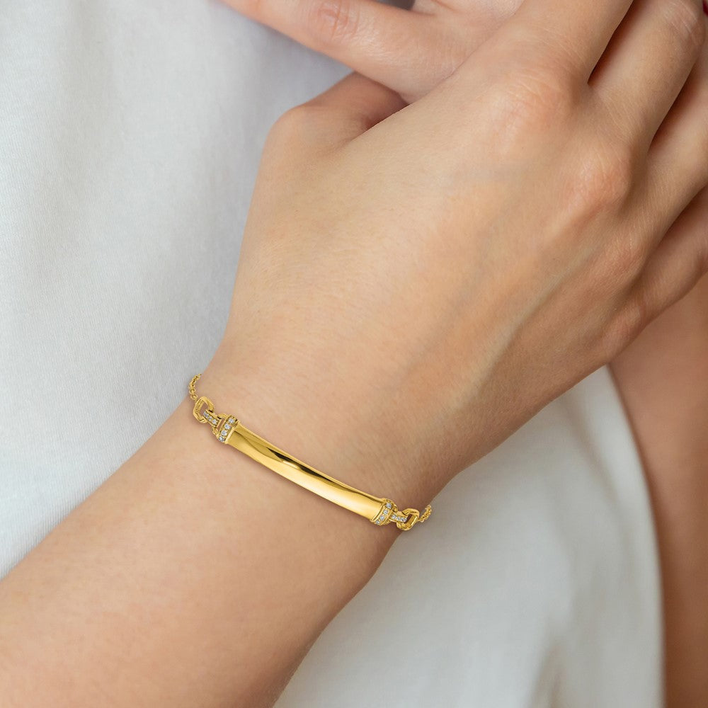 14K Gelbgold Armband mit natürlichem Diamanten und ID-Plättchen