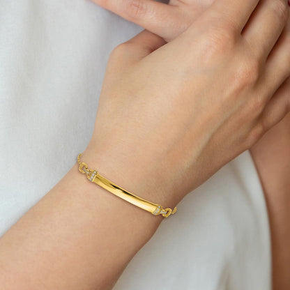 14K Gelbgold Armband mit natürlichem Diamanten und ID-Plättchen