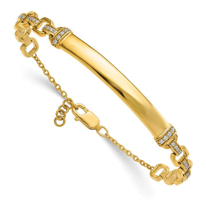 14K Gelbgold Armband mit natürlichem Diamanten und ID-Plättchen