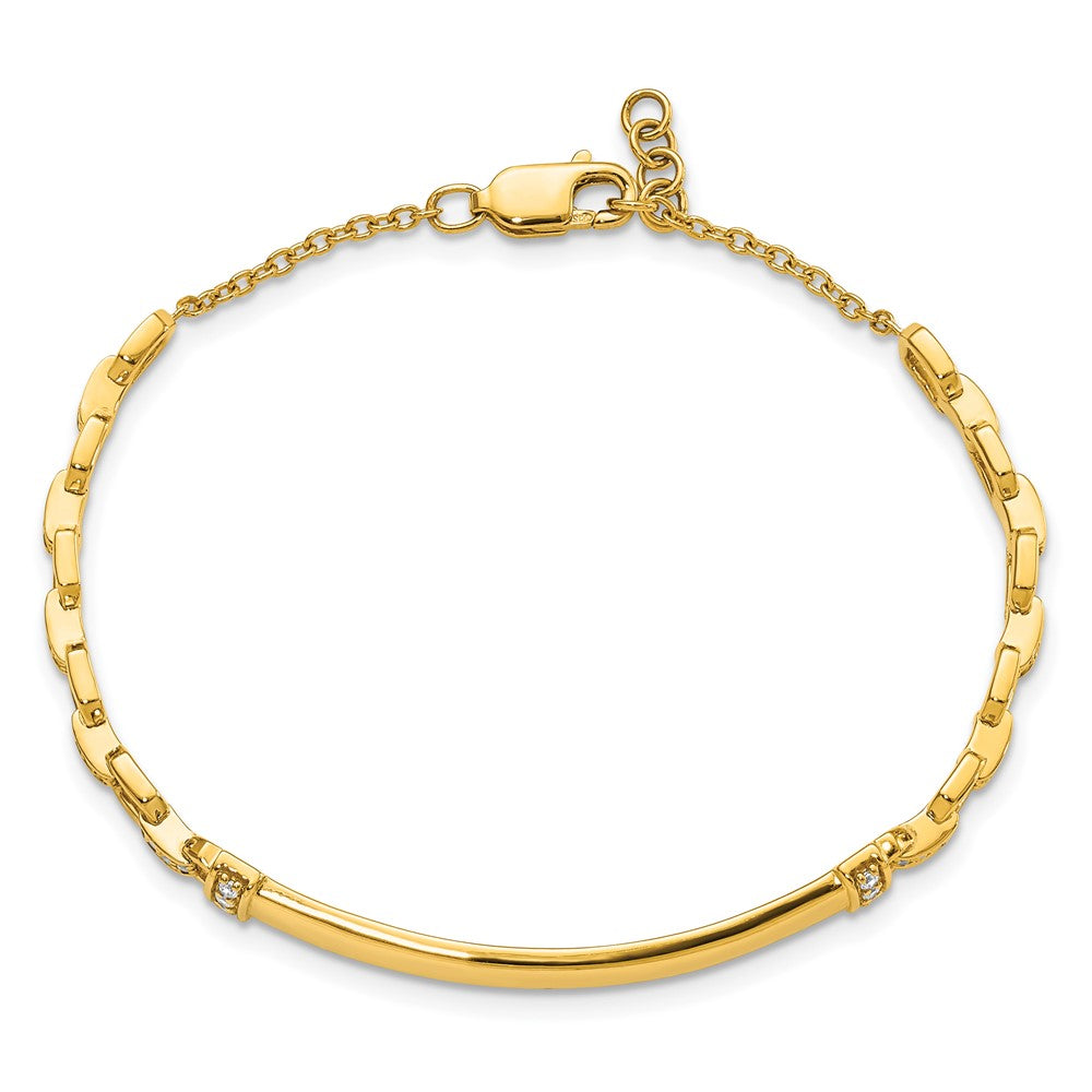 14K Gelbgold Armband mit natürlichem Diamanten und ID-Plättchen