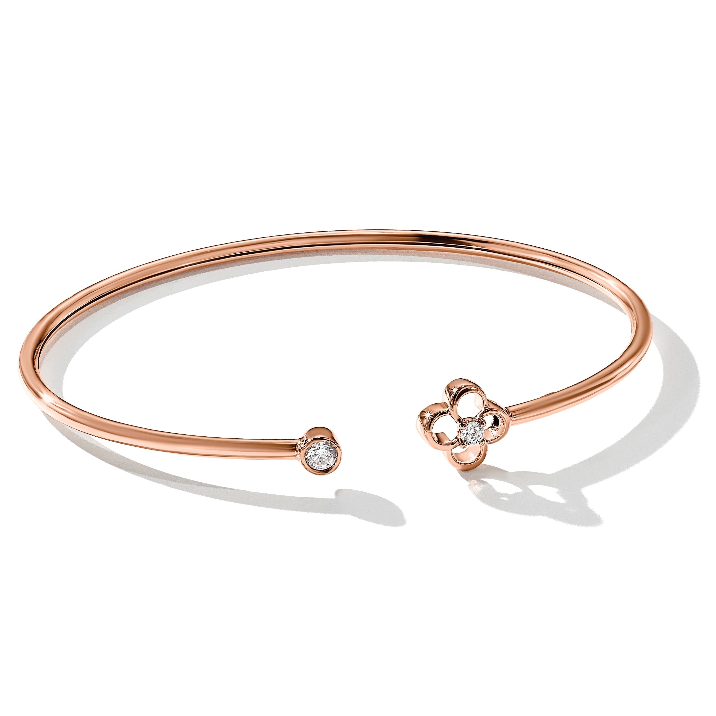 14K Roségold 1/6 Ct. Im Labor Gezüchtet Diamant Vs/si+ G+ Blumen Flexibel Armreif Armband