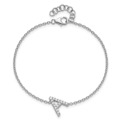 14K Weißgold Armband mit natürlichem Diamant, seitlicher Buchstabe "A", inkl. 2,5 cm Verlängerung
