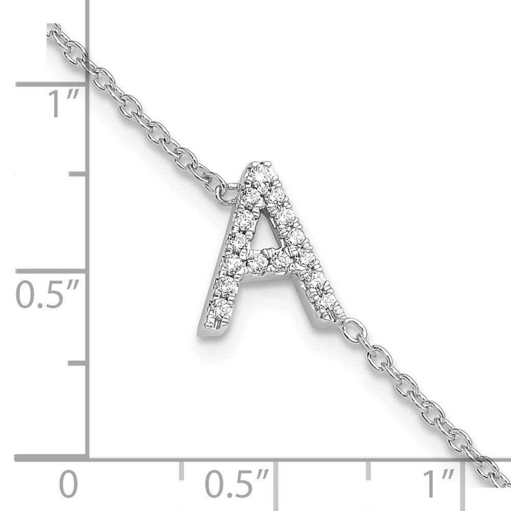 14K Weißgold Armband mit natürlichem Diamant, seitlicher Buchstabe "A", inkl. 2,5 cm Verlängerung