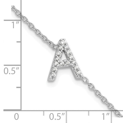 14K Weißgold Armband mit natürlichem Diamant, seitlicher Buchstabe "A", inkl. 2,5 cm Verlängerung