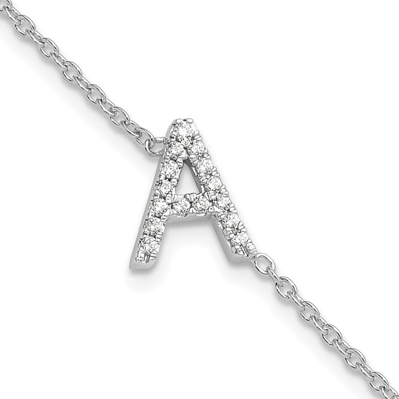 14K Weißgold Armband mit natürlichem Diamant, seitlicher Buchstabe "A", inkl. 2,5 cm Verlängerung