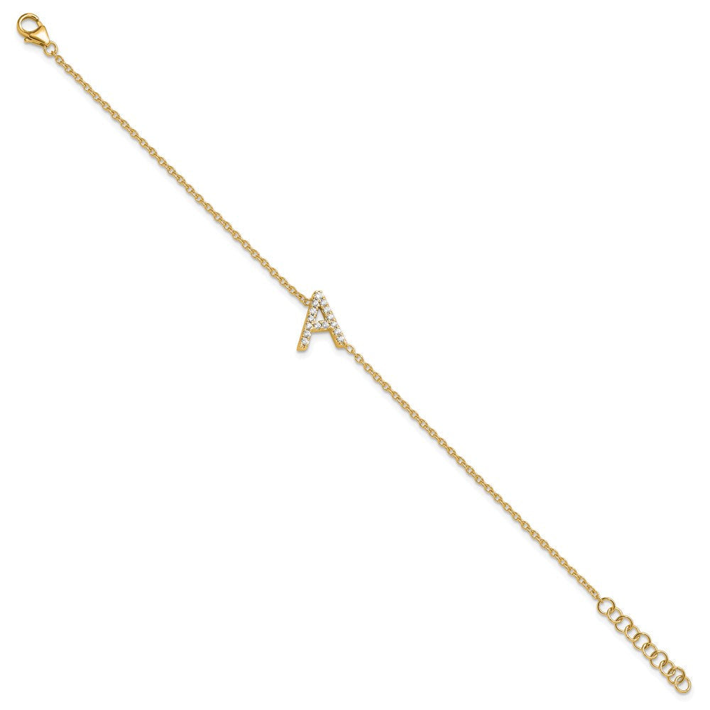 14K Gelbgold Armband mit seitlichem Buchstaben "A" aus natürlichen Diamanten, mit 2,5 cm Verlängerung