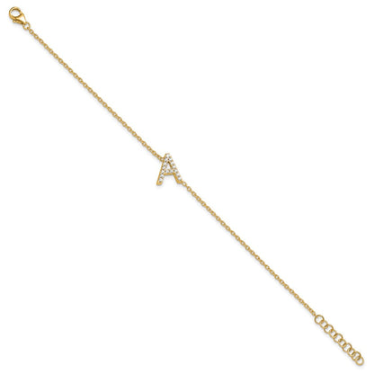 14K Gelbgold Armband mit seitlichem Buchstaben "A" aus natürlichen Diamanten, mit 2,5 cm Verlängerung