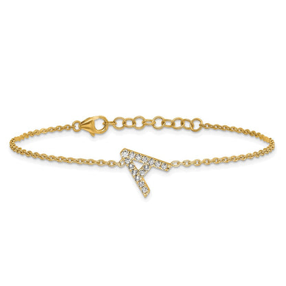 14K Gelbgold Armband mit seitlichem Buchstaben "A" aus natürlichen Diamanten, mit 2,5 cm Verlängerung