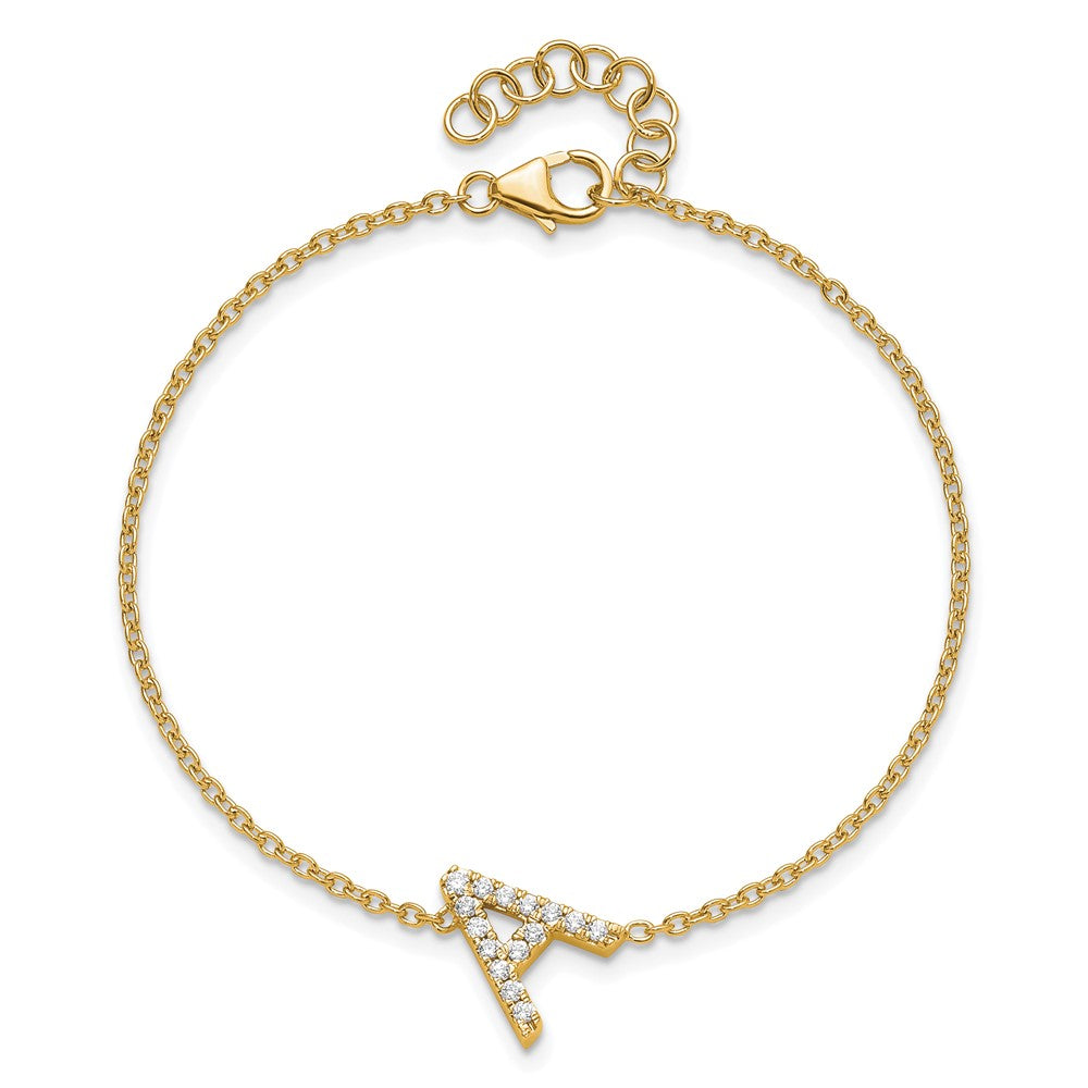 14K Gelbgold Armband mit seitlichem Buchstaben "A" aus natürlichen Diamanten, mit 2,5 cm Verlängerung