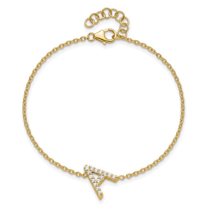 14K Gelbgold Armband mit seitlichem Buchstaben "A" aus natürlichen Diamanten, mit 2,5 cm Verlängerung