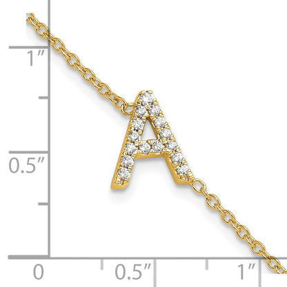 14K Gelbgold Armband mit seitlichem Buchstaben "A" aus natürlichen Diamanten, mit 2,5 cm Verlängerung