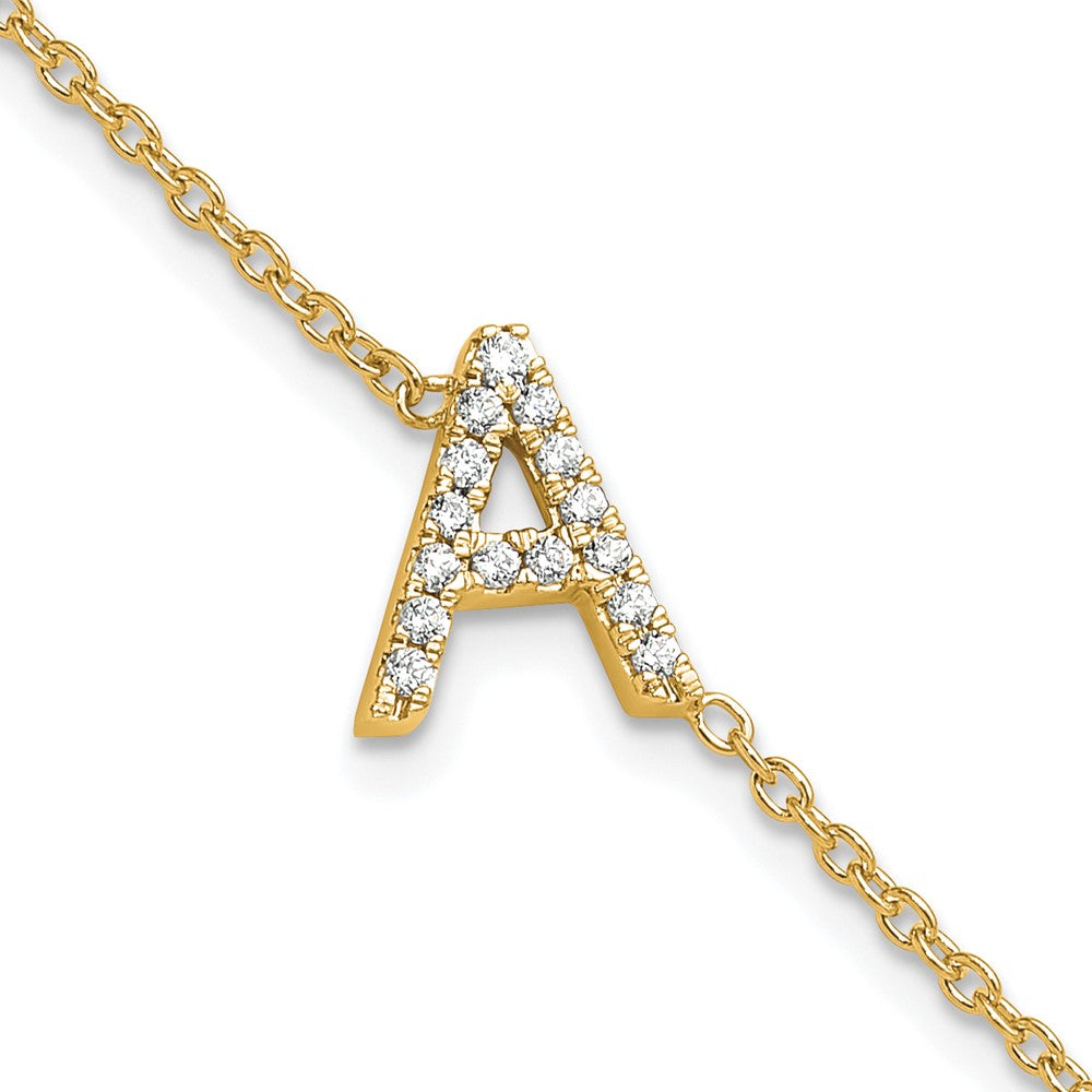 14K Gelbgold Armband mit seitlichem Buchstaben "A" aus natürlichen Diamanten, mit 2,5 cm Verlängerung