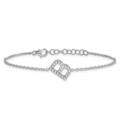 14K Weißgold Armband mit natürlichem Diamant-Buchstaben "B" seitwärts, mit 2,5 cm Verlängerung