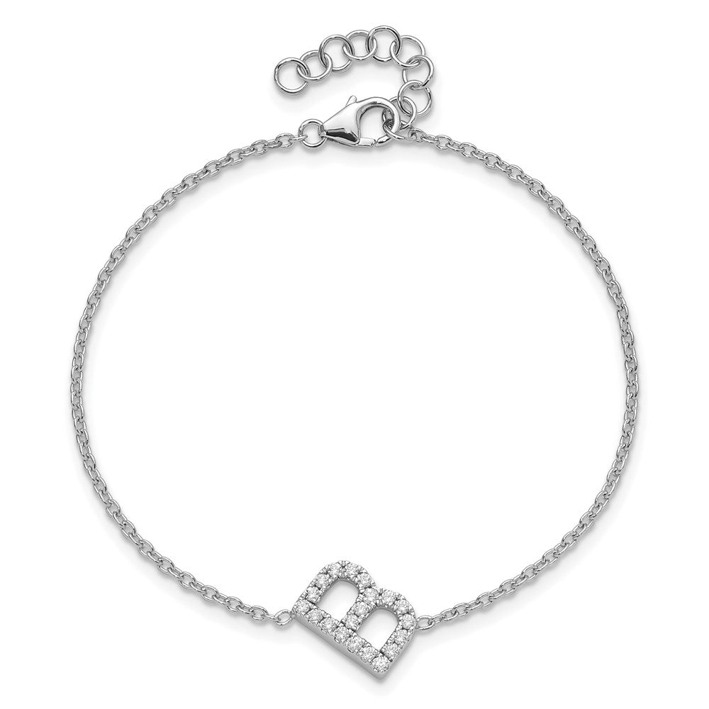 14K Weißgold Armband mit natürlichem Diamant-Buchstaben "B" seitwärts, mit 2,5 cm Verlängerung