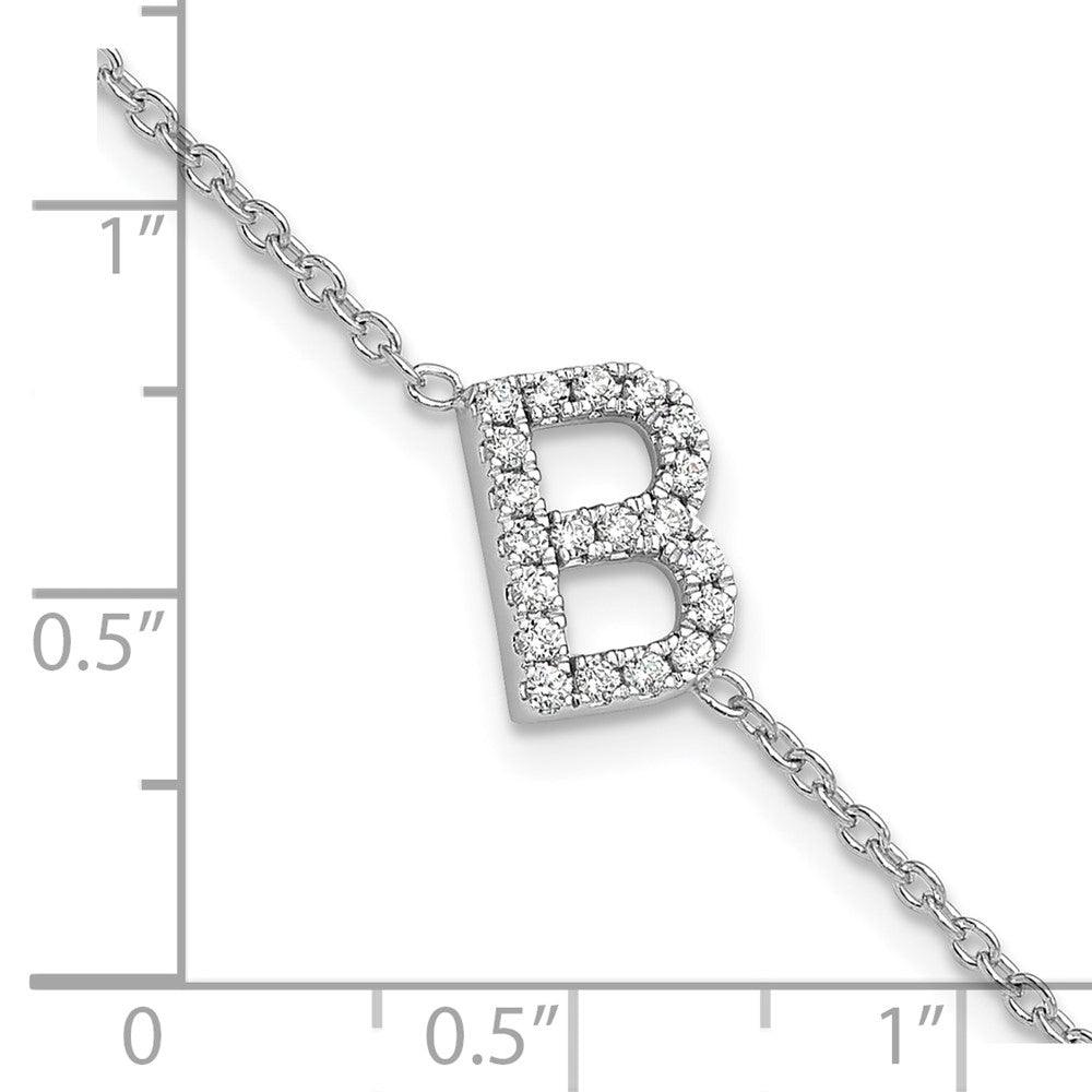 14K Weißgold Armband mit natürlichem Diamant-Buchstaben "B" seitwärts, mit 2,5 cm Verlängerung