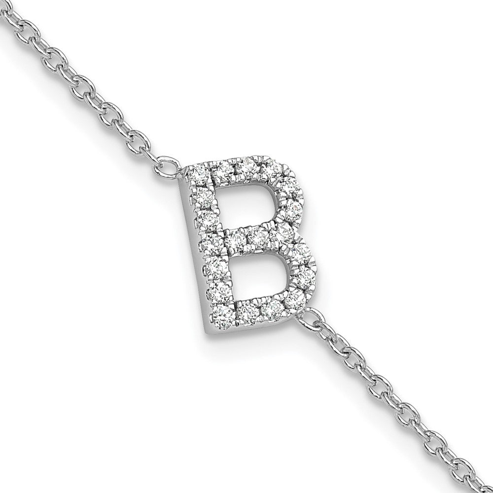 14K Weißgold Armband mit natürlichem Diamant-Buchstaben "B" seitwärts, mit 2,5 cm Verlängerung