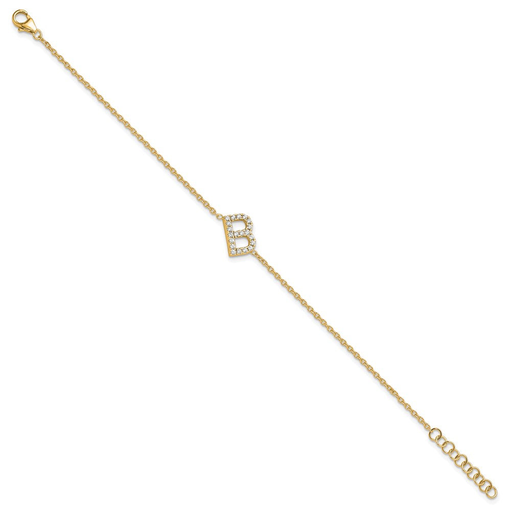 14 Karat Gelbgold Armband mit natürlichem Diamant-Buchstaben "B" seitwärts, mit 2,5 cm Verlängerung
