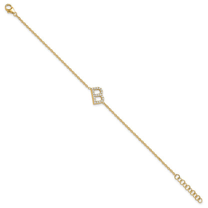 14 Karat Gelbgold Armband mit natürlichem Diamant-Buchstaben "B" seitwärts, mit 2,5 cm Verlängerung