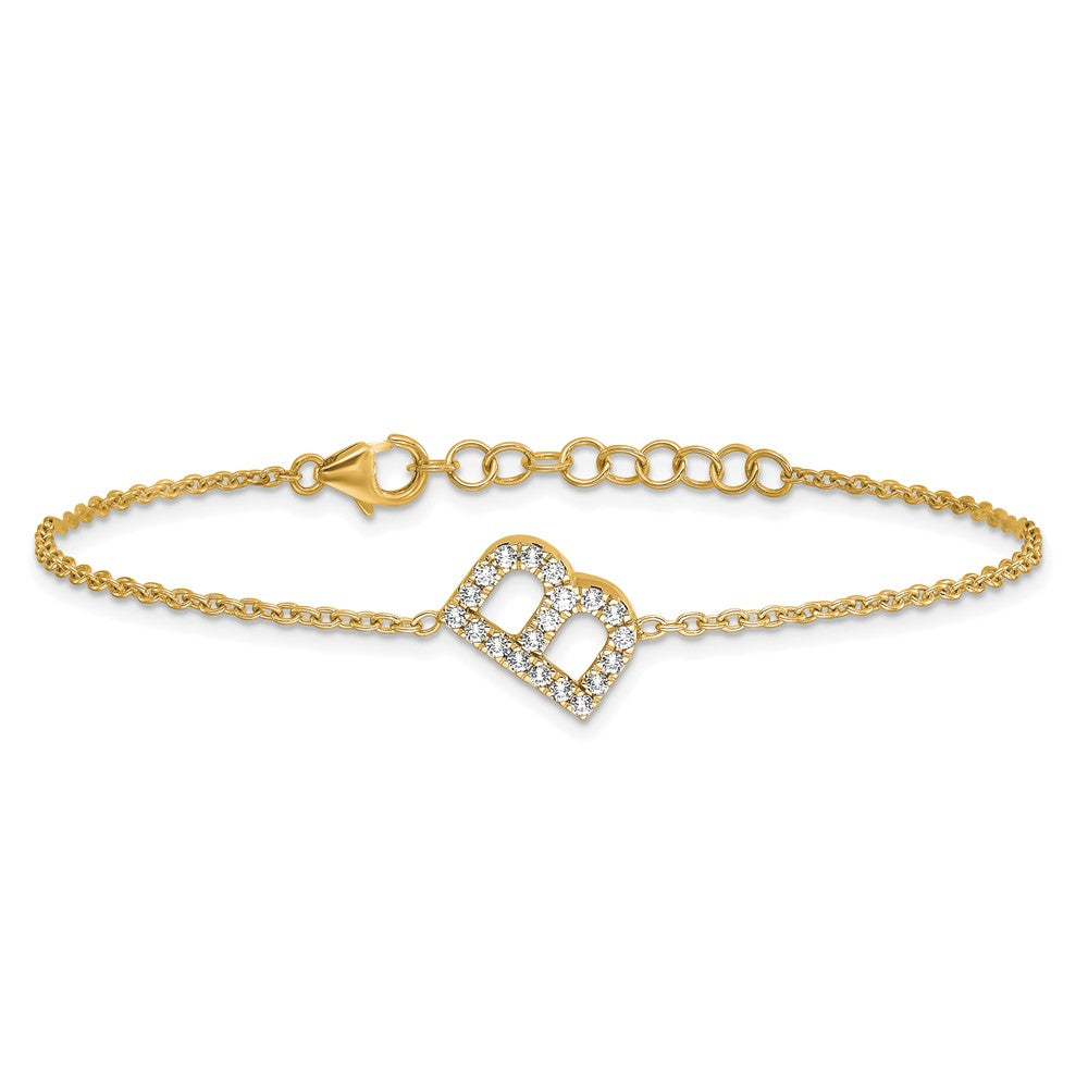 14 Karat Gelbgold Armband mit natürlichem Diamant-Buchstaben "B" seitwärts, mit 2,5 cm Verlängerung