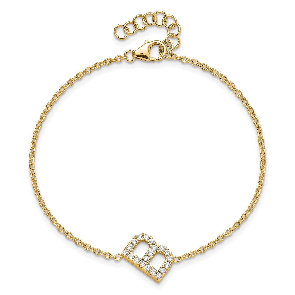 14 Karat Gelbgold Armband mit natürlichem Diamant-Buchstaben "B" seitwärts, mit 2,5 cm Verlängerung