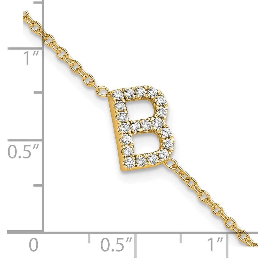 14 Karat Gelbgold Armband mit natürlichem Diamant-Buchstaben "B" seitwärts, mit 2,5 cm Verlängerung