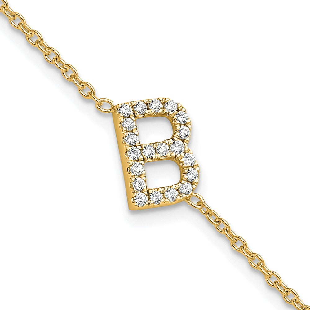 14 Karat Gelbgold Armband mit natürlichem Diamant-Buchstaben "B" seitwärts, mit 2,5 cm Verlängerung