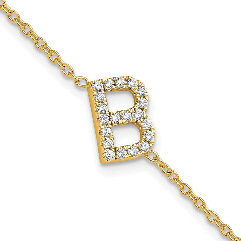 14 Karat Gelbgold Armband mit natürlichem Diamant-Buchstaben "B" seitwärts, mit 2,5 cm Verlängerung