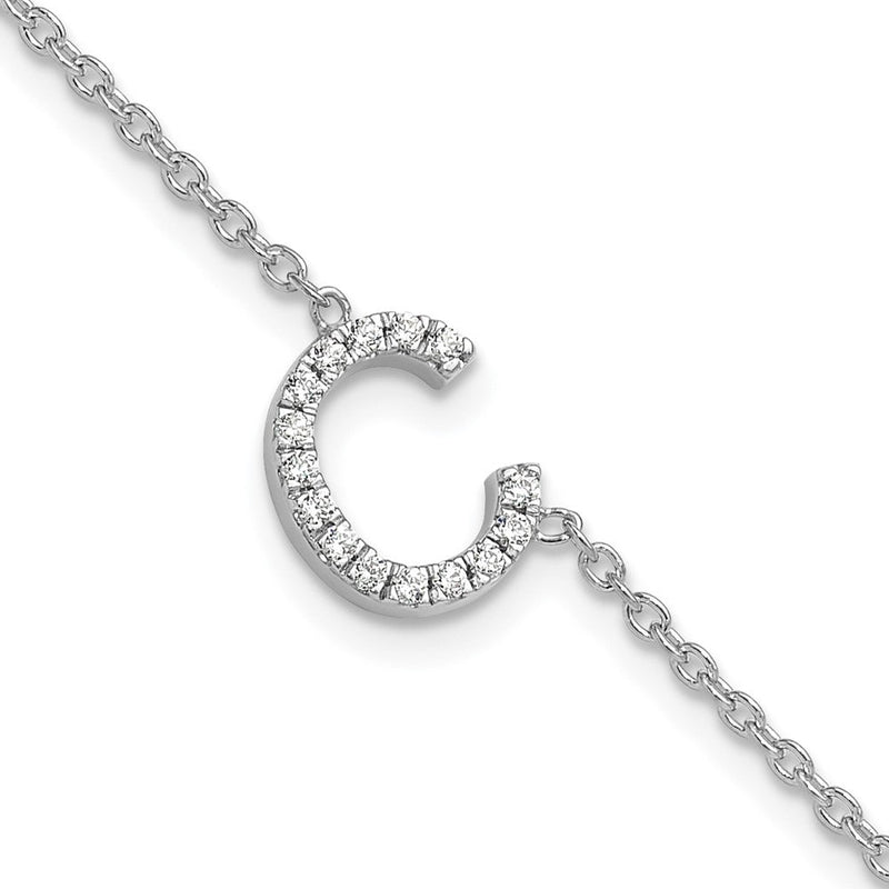 14K Weißgold Armband mit Naturdiamant Seitwärts-Buchstabe „C" und 2,5 cm Verlängerung