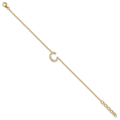14K Gelbgold Armband mit natürlichem Diamant-Buchstaben „C" seitlich, mit 2,5 cm Verlängerung