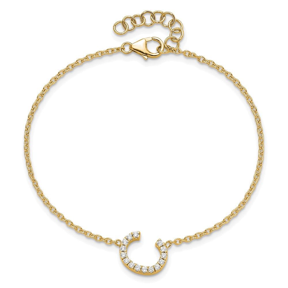 14K Gelbgold Armband mit natürlichem Diamant-Buchstaben „C" seitlich, mit 2,5 cm Verlängerung