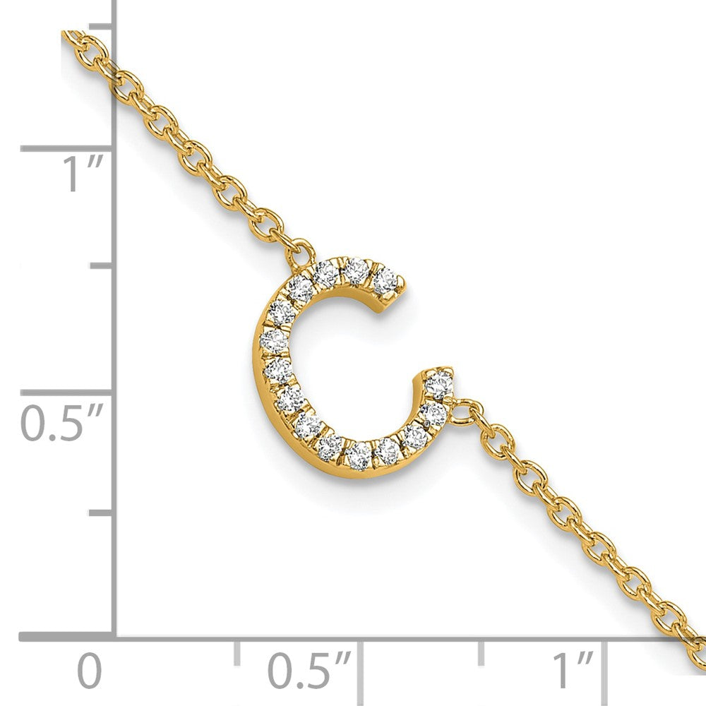 14K Gelbgold Armband mit natürlichem Diamant-Buchstaben „C" seitlich, mit 2,5 cm Verlängerung
