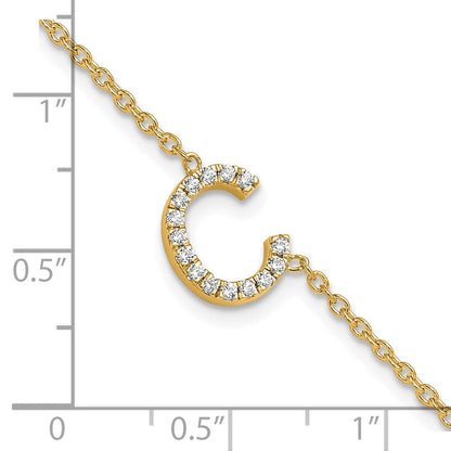 14K Gelbgold Armband mit natürlichem Diamant-Buchstaben „C" seitlich, mit 2,5 cm Verlängerung