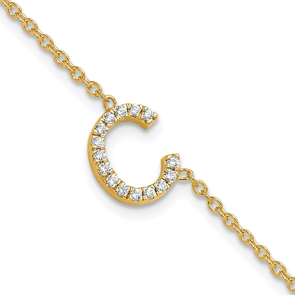 14K Gelbgold Armband mit natürlichem Diamant-Buchstaben „C" seitlich, mit 2,5 cm Verlängerung