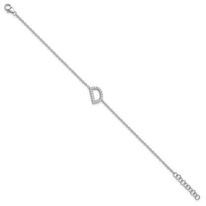 14K Weißgold Armband mit natürlichem Diamant-Buchstaben „D“ seitlich, mit 2,5 cm Verlängerung