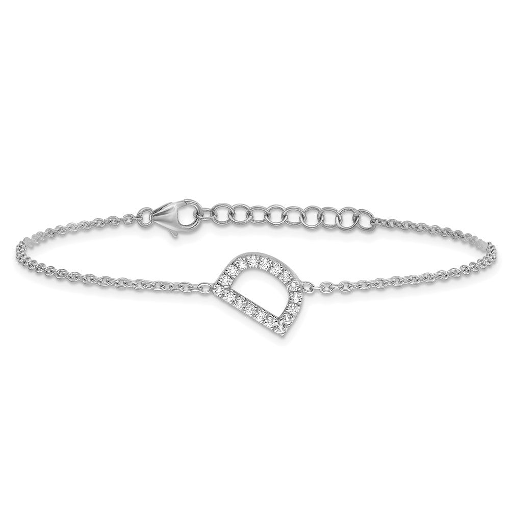 14K Weißgold Armband mit natürlichem Diamant-Buchstaben „D“ seitlich, mit 2,5 cm Verlängerung