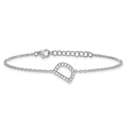 14K Weißgold Armband mit natürlichem Diamant-Buchstaben „D“ seitlich, mit 2,5 cm Verlängerung