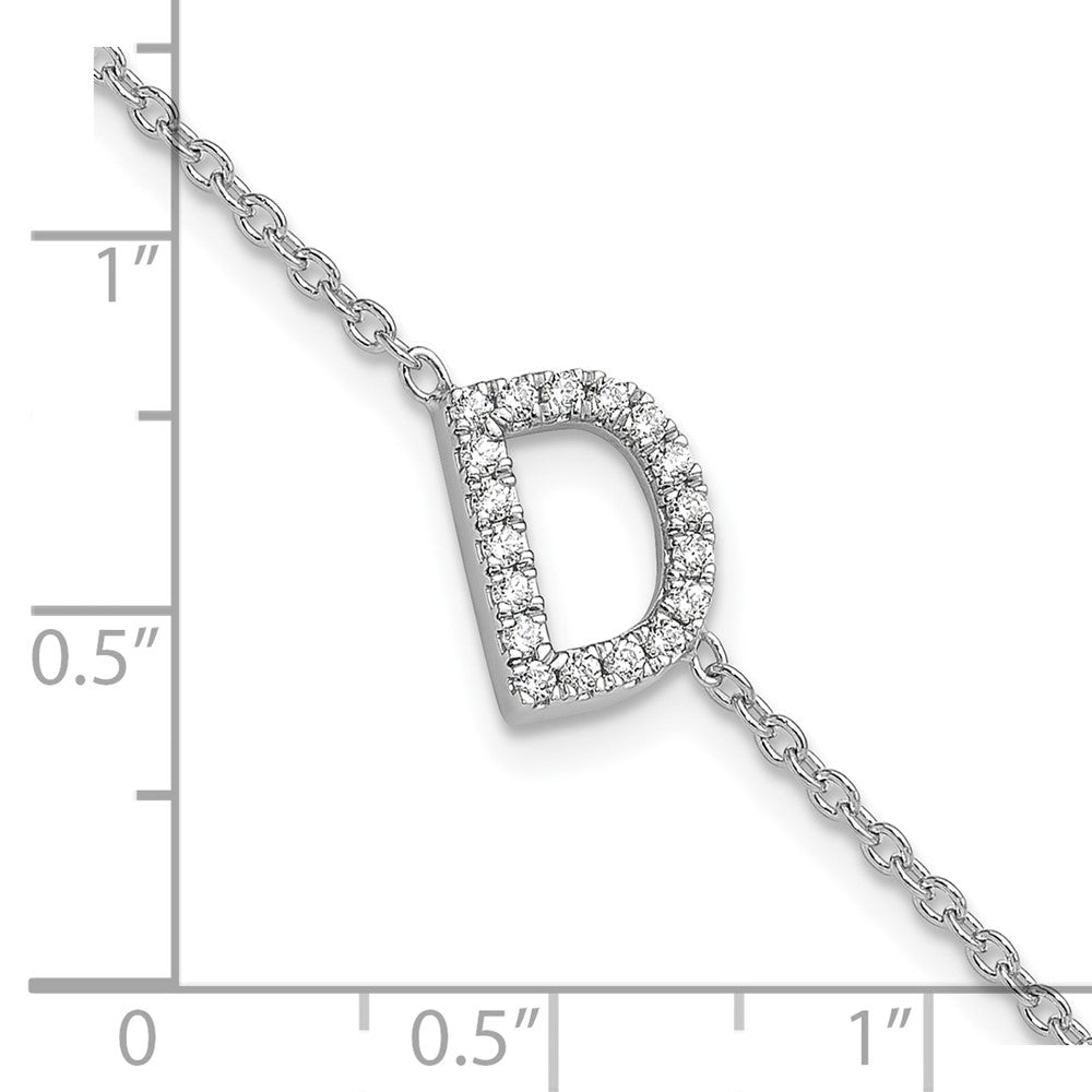 14K Weißgold Armband mit natürlichem Diamant-Buchstaben „D“ seitlich, mit 2,5 cm Verlängerung