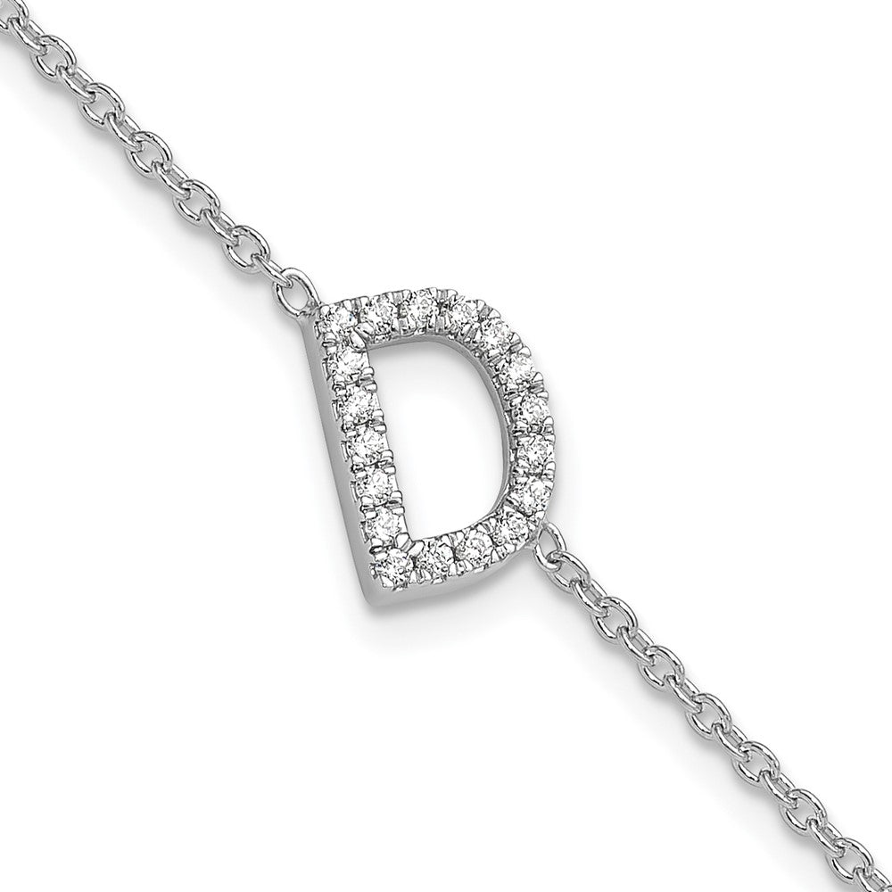 14K Weißgold Armband mit natürlichem Diamant-Buchstaben „D“ seitlich, mit 2,5 cm Verlängerung