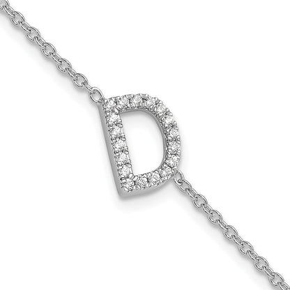 14K Weißgold Armband mit natürlichem Diamant-Buchstaben „D“ seitlich, mit 2,5 cm Verlängerung