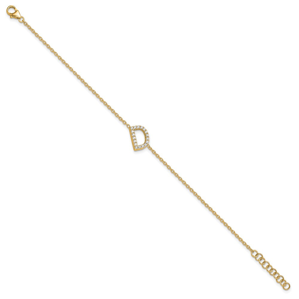 14K Gelbgold Armband mit natürlichem Diamant-Buchstaben D seitlich und 1 Zoll Verlängerung